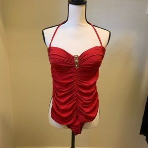 Depsi Red ruched one piece Swimsuit M